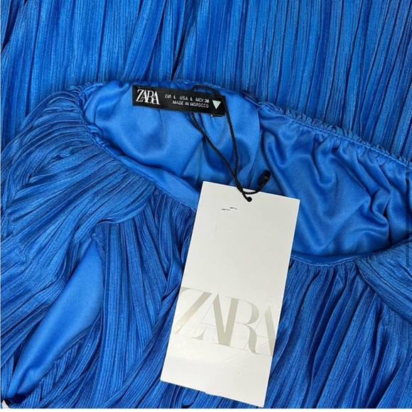 NWT Zara Blue Pleated Cape Dress size Small - Picture 10 of 10